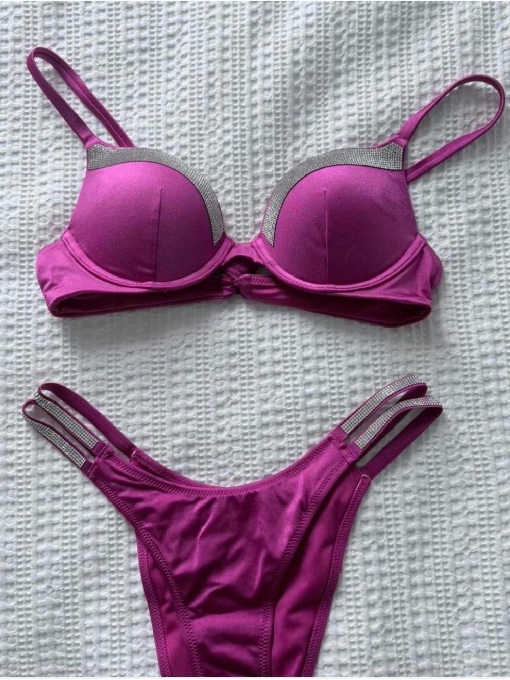 Victoria's Secret Magenta Rhinestone Trim Push-Up Bra & Bikini Set
